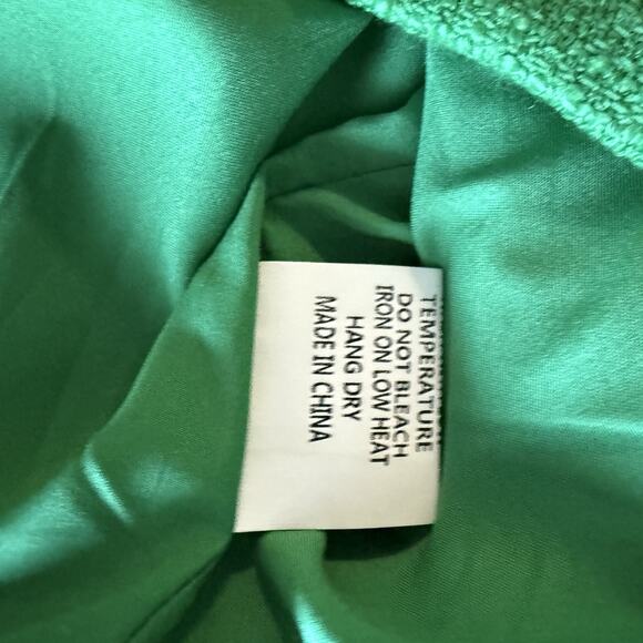 Emerald Green Cropped Tweed Jacket Silver Button Front Pockets Size L - Picture 9 of 9